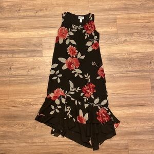 Vintage 90s Chico's Design Floral Long Dress Black Red Size 1
